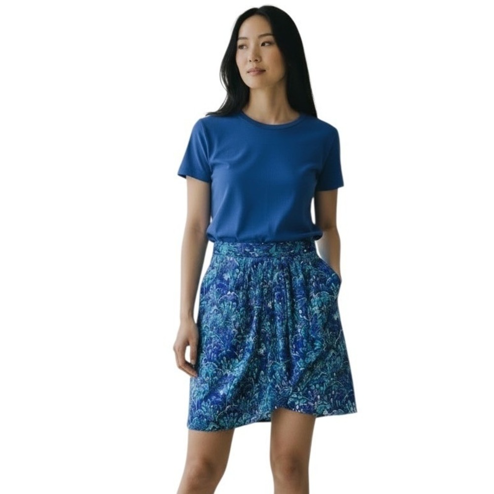 Michael Michael Kors Blue Swirl Print Draped Mini Skirt Size 14‎
